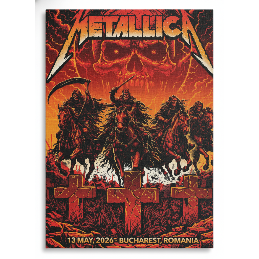 Metallica Bucharest, Romania Arena Națională Four Horsemen Red Skull Concert May 13, 2026 Poster Metallica Bucharest, Romania Arena Națională Four Horsemen Red Skull Concert May 13, 2026 Poster