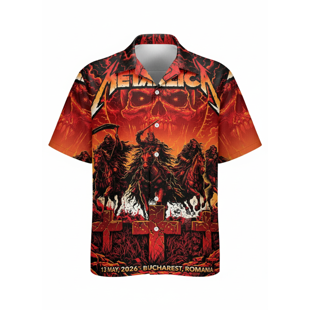 Metallica Bucharest, Romania Arena Națională Four Horsemen Red Skull Hawaiian Shirt Concert May 13, 2026