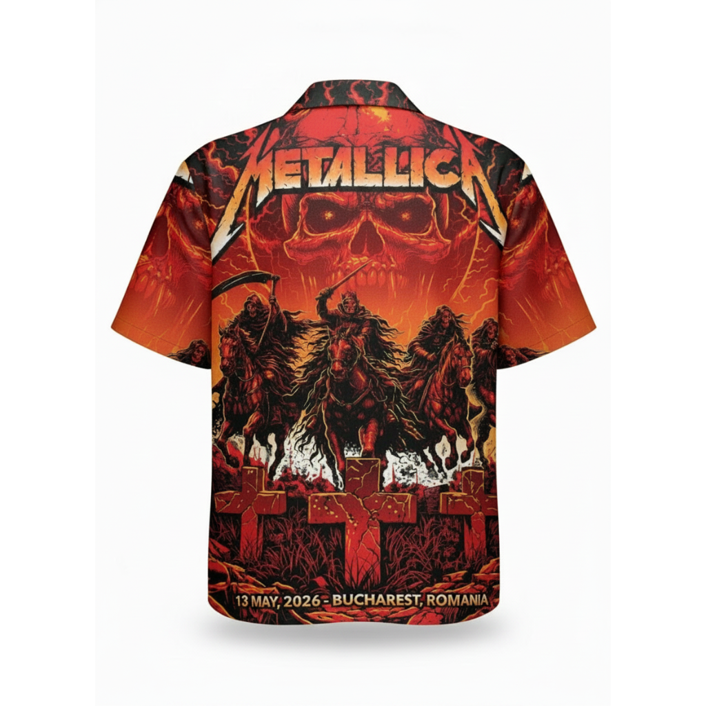 Metallica Bucharest Romania Arena Nationala Four Horsemen Red Skull Hawaiian Shirt Concert May 13 2026 2 - Metbrick.com