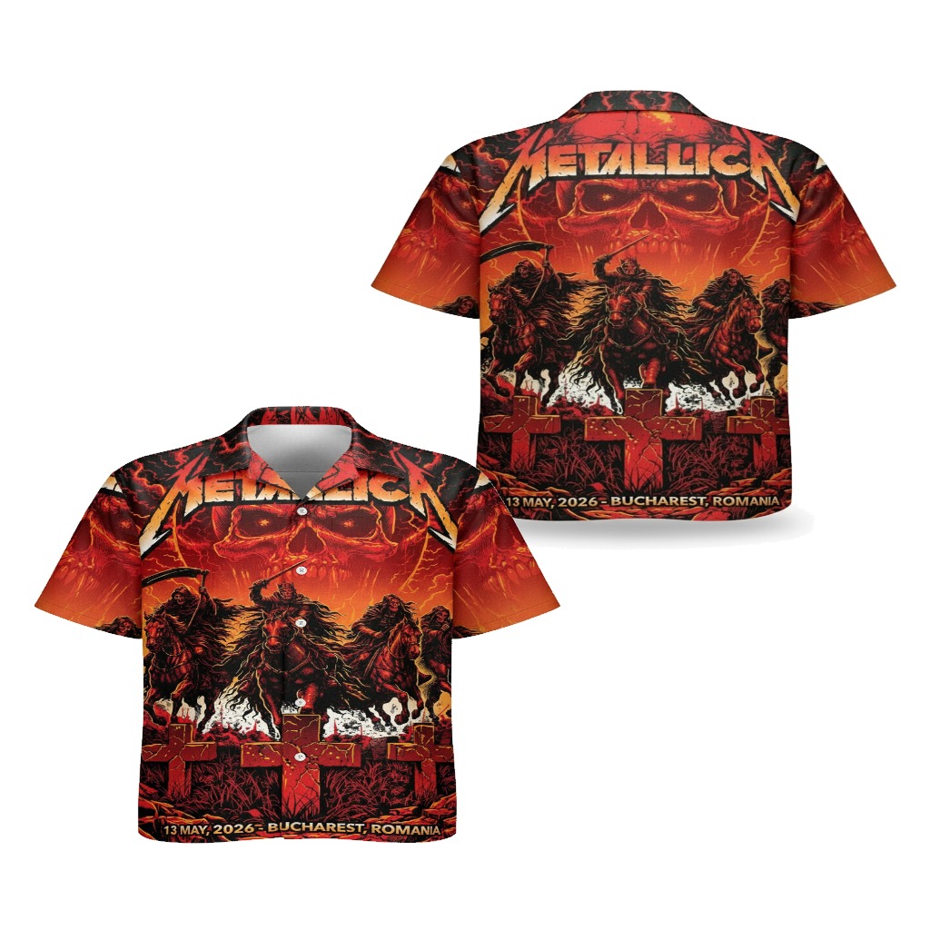 Metallica Bucharest, Romania Arena Națională Four Horsemen Red Skull Hawaiian Shirt Concert May 13, 2026
