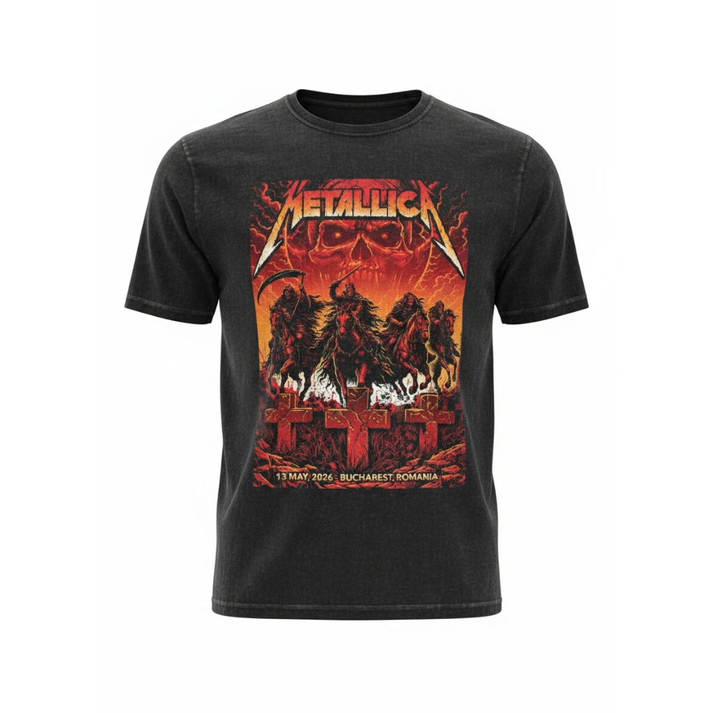 Metallica May 13, 2026 Bucharest, Romania Arena Națională Concert Black Graphic T Shirt