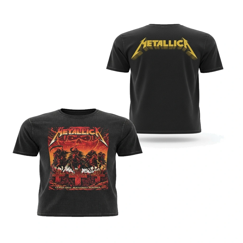 Metallica May 13, 2026 Bucharest, Romania Arena Națională Concert Black Graphic T Shirt
