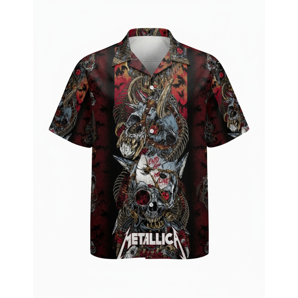 Metallica Skull Design Dark Red Hawaiian Shirt November 08, 2025 Melbourne, Australia